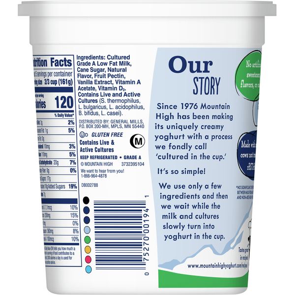 Mountain High Yoghurt Yoghurt, Low Fat, Vanilla