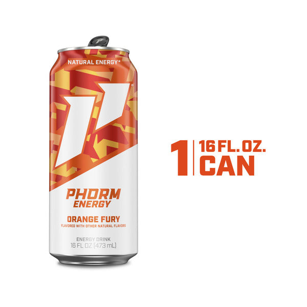 Phorm Energy , Orange Fury, 1 Single 16 Fl Oz Can, 200Mg Natural Caffeine From Green Tea