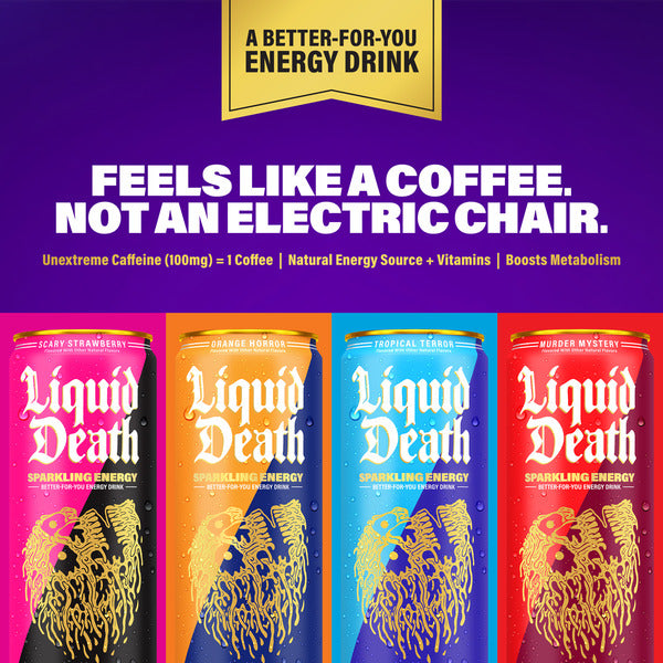 Liquid Death Sparkling Energy, Murder Mystery (Cherry, Cream, Spice)