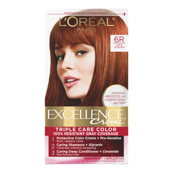 L'Oreal Creme Permanent Triple Care Hair Color, 6R Light Auburn
