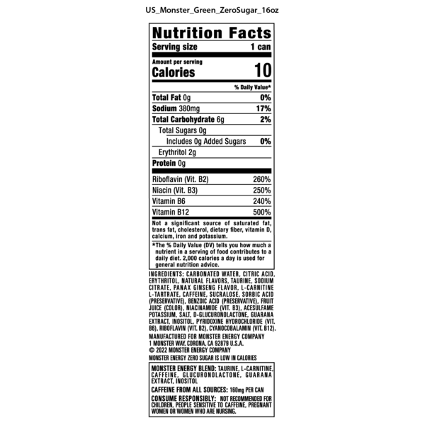 Monster Energy Zero Sugar Energy Drink, 4 Pack