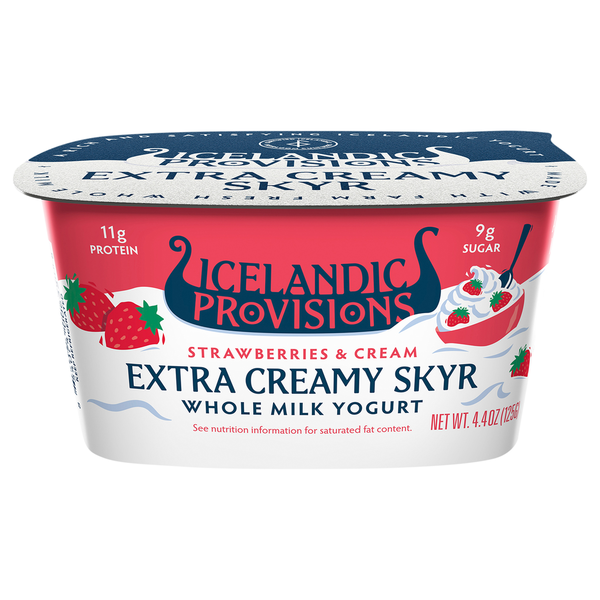 Icelandic Provisions Yogurt, Strawberries & Cream, Whole Milk, Extra Creamy Skyr
