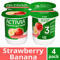 Activia Strawberry Banana Probiotic Yogurt, Delicious Low Fat Yogurt Cups to Help Support Gut Health, 4 oz, 4 Count