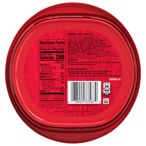 LLOYD'S Seasoned and Shredded Pork in Original BBQ Sauce, 16 OZ