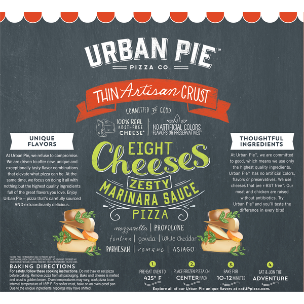 Urban Pie Pizza Co. Pizza, Thin Artisan Crust, Eight Cheeses