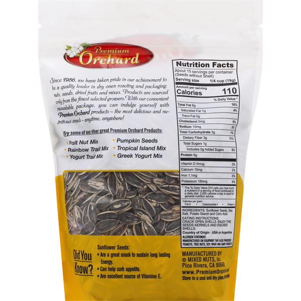 Premium Orchard Sunflower Seeds, Roasted with Sea Salt