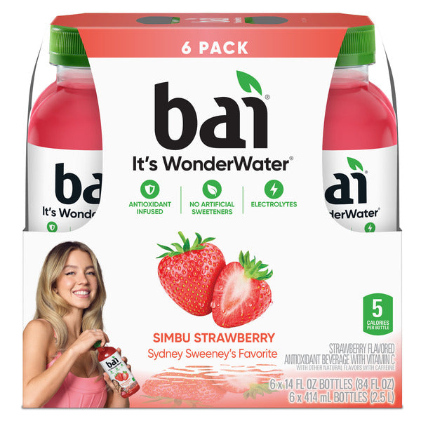 Bai Antioxidant Infused Water Beverage, Simbu Strawberry, 14 fl oz Bottles, 6 Pack