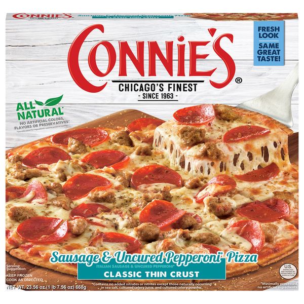 Connie's Pizza Pizza, Sausage & Uncured Pepperoni, Classic Thin Crust