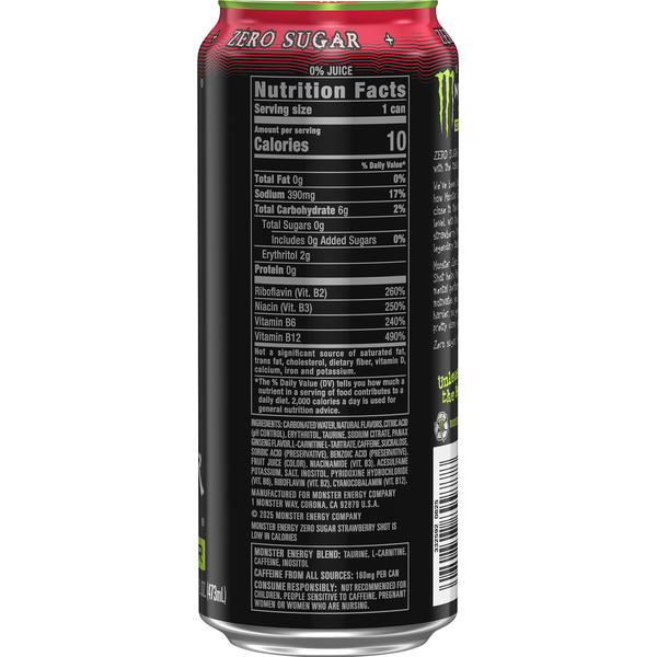 Monster Zero Sugar Strawberry Shot Energy Drink