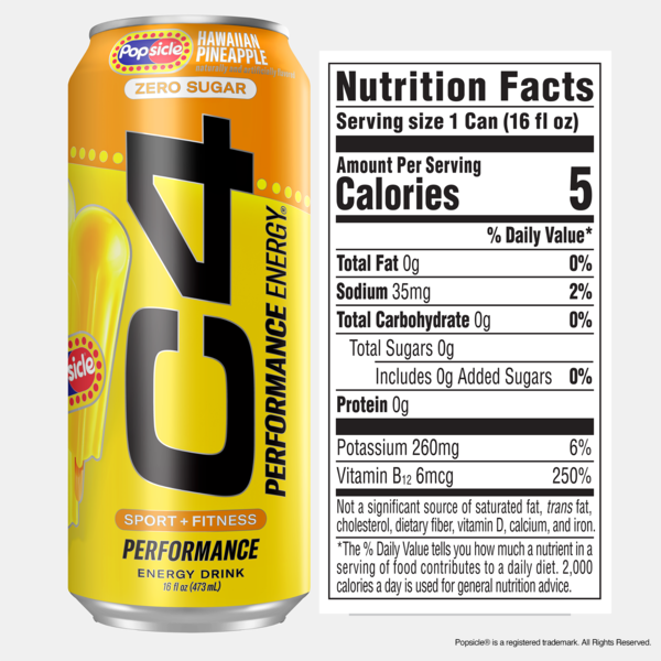 C4 Energy Hawaiian Pineapple Popsicle Performance Energy Drink