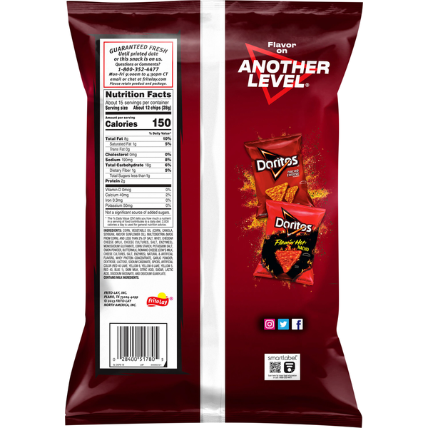 Doritos Tortilla Chips Spicy Nacho Flavored 14 1/2 Oz