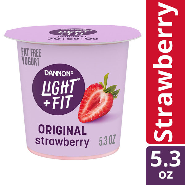 Dannon Light + Fit Dannon Light + Fit Strawberry Original Nonfat Yogurt, 0 Fat and 70 Calories, Creamy and Delicious Strawberry Yogurt, 5.3 OZ Cup