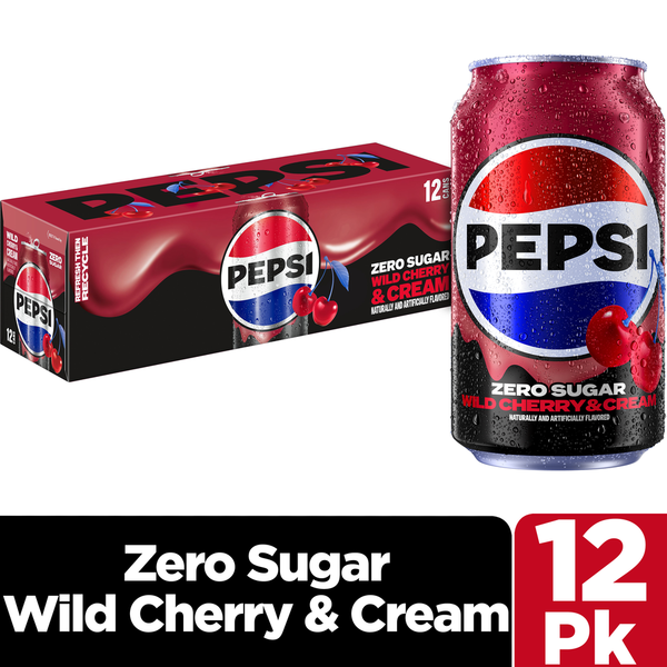 Pepsi Zero Sugar Soda Wild Cherry & Cream 12 Fl Oz, 12 Count