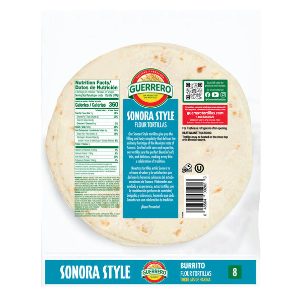 Guerrero Sonora Style Flour Tortillas, Burrito Size, 8 Count