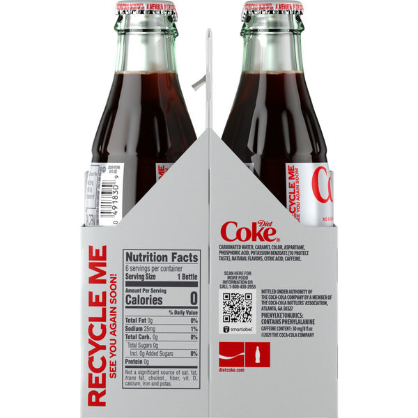 Diet Coke Diet Cola Soda Pop Glass Bottles