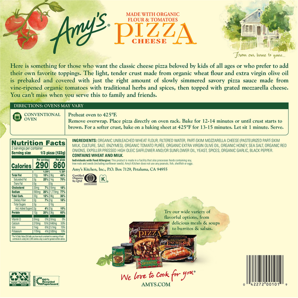 Amy's Kitchen Pizza, Hand-Stretched Wheat Crust, Cheese