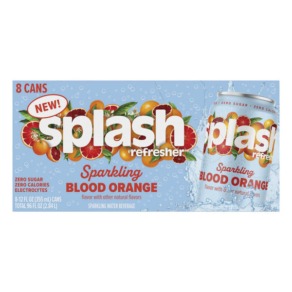 SPLASH Refresher Sparkling Water, Blood Orange Flavor - 12 Fl Oz Cans, 8 Pack