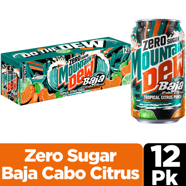 Mountain Dew Baja Cabo Citrus Zero Sugar Tropical Punch Soda Cans