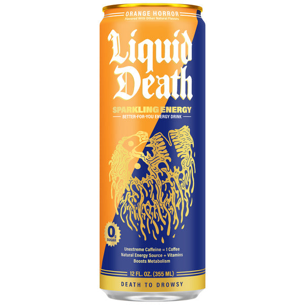 Liquid Death Sparkling Energy, Orange Horror (Orange and Cream)