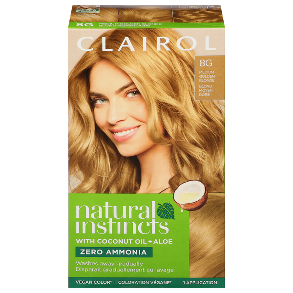 Clairol 8G Medium Golden Blonde Zero Ammonia Vegan Hair Color with Coconut Oil + Aloe