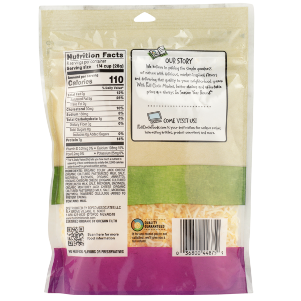 Full Circle Mexican Style Blend Of Organic Colby Jack, White Cheddar And Monterey Jack Finely Shredded Cheese