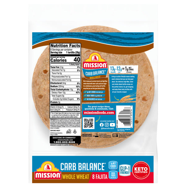 Mission Carb Balance Whole Wheat Fajita Tortillas