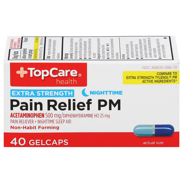 TopCare Pain Relief PM, Nighttime, Extra Strength, Gelcaps