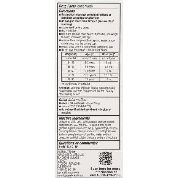 TopCare Pain & Fever, 160 mg, Oral Suspension, Bubble Gum Flavor, Children's