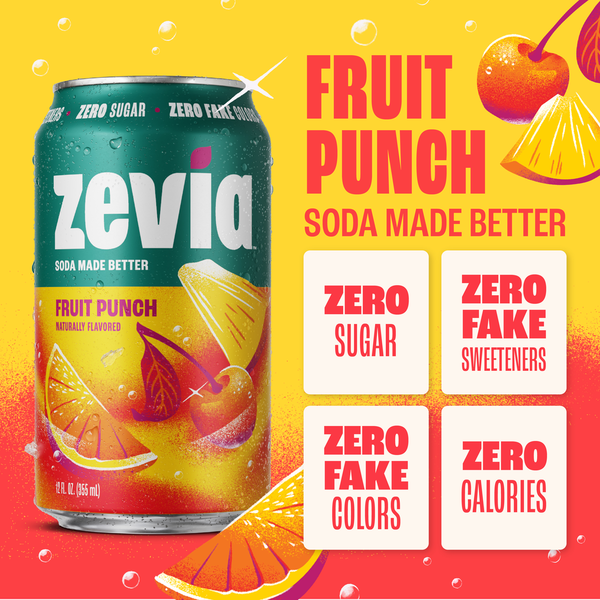Zevia Soda, Zero Sugar, Fruit Punch