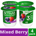 Activia Mixed Berry Probiotic Yogurt, Delicious Low Fat Yogurt Cups to Help Support Gut Health, 4 oz, 4 Count
