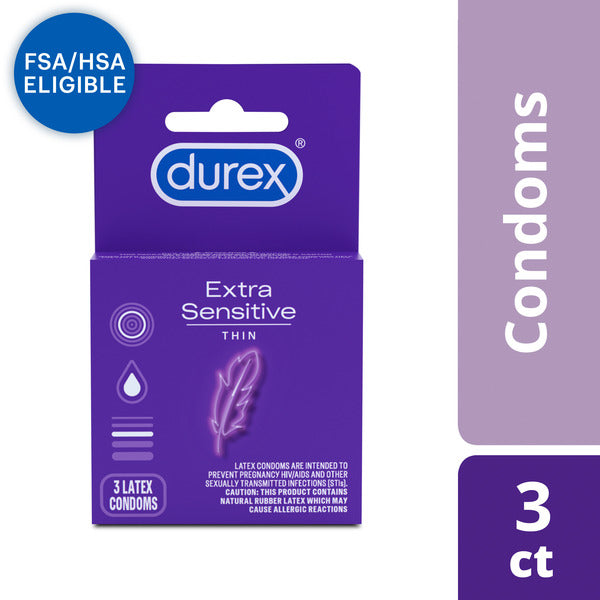 DUREX® Durex Condom Extra Sensitive Natural Latex Condoms, 3 Count (Pack of 48) - Ultra Fine & Extra Lubricated