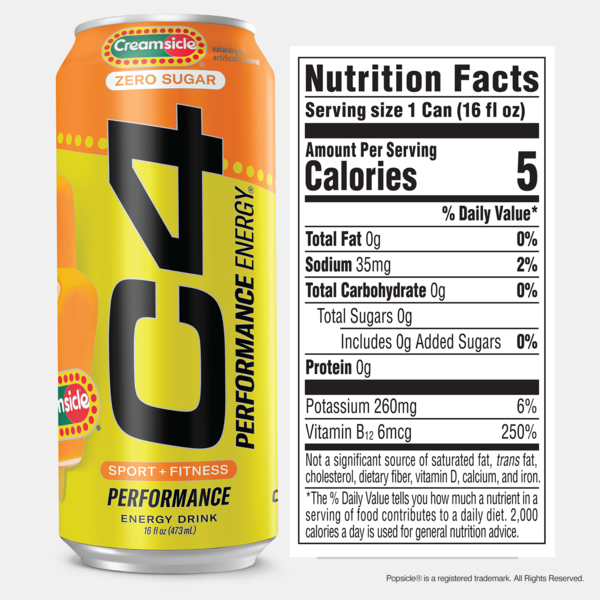 C4 Energy Yellow Can Carbonated Orange Creamsicle Performance Energy Drink