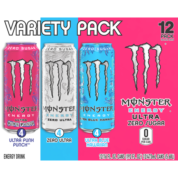 Monster Zero Sugar Punk Punch/Blue Hawaiian Energy Drink Variety Pack