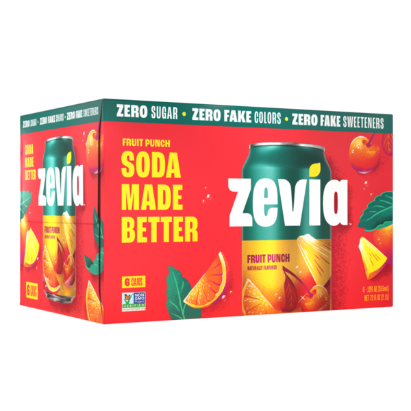 Zevia Soda, Zero Sugar, Fruit Punch