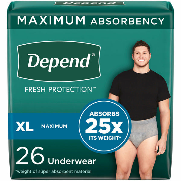 Depend Fresh Protection Men's Adult Incontinence Underwear, XL, Grey