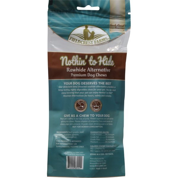 Fieldcrest Farms Nothin' to Hide Dog Chews, Delectable Beef Flavor, Premium, 5 Inch Small Rolls