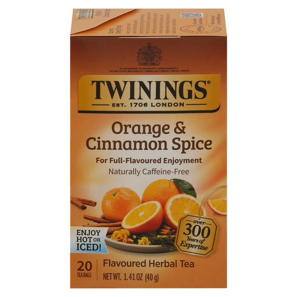 Twinings Flavored Herbal Tea, Caffeine-Free, Orange & Cinnamon Spice, Bags