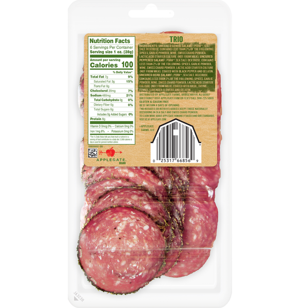 Applegate Natural Uncured Genoa Salami Trio Sliced