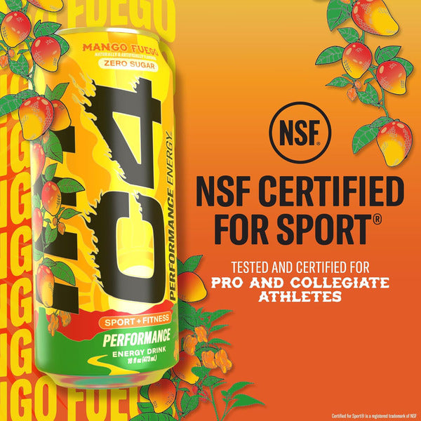 C4 Energy Performance Energy Drink, Carbonated, Mango Fuego