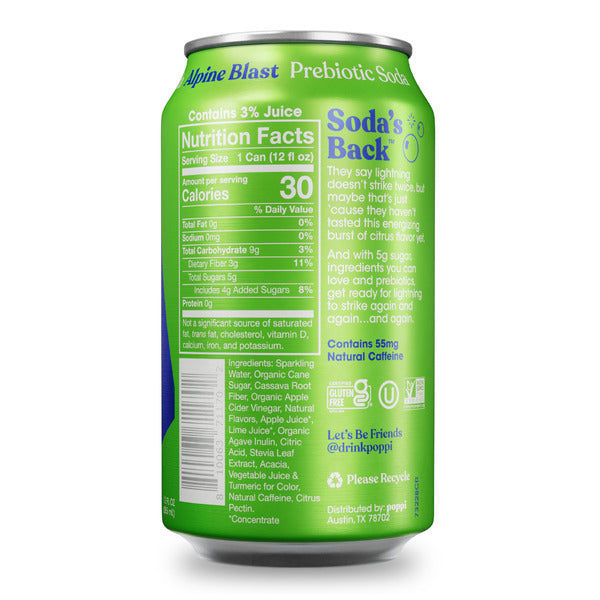 Poppi Prebiotic Soda, Alpine Blast