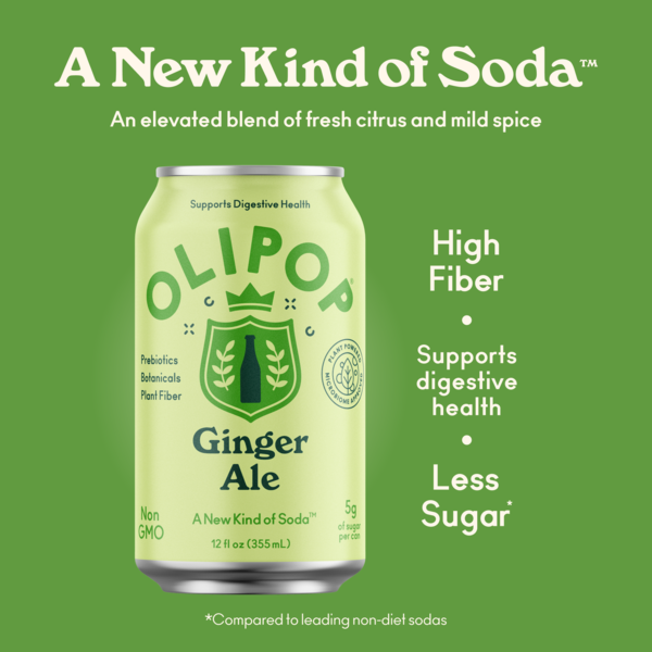 OLIPOP Prebiotic Soda, Ginger Ale, Shelf Stable