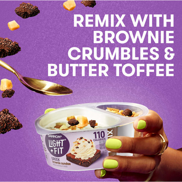 Dannon Light + Fit REMIX Brownie Sundae Non-fat Greek Yogurt with Brownie Crumbles, Honey Praline Almonds & Butter Toffee Mix-Ins