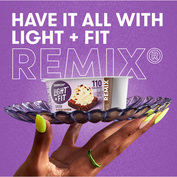 Dannon Light + Fit REMIX Brownie Sundae Non-fat Greek Yogurt with Brownie Crumbles, Honey Praline Almonds & Butter Toffee Mix-Ins
