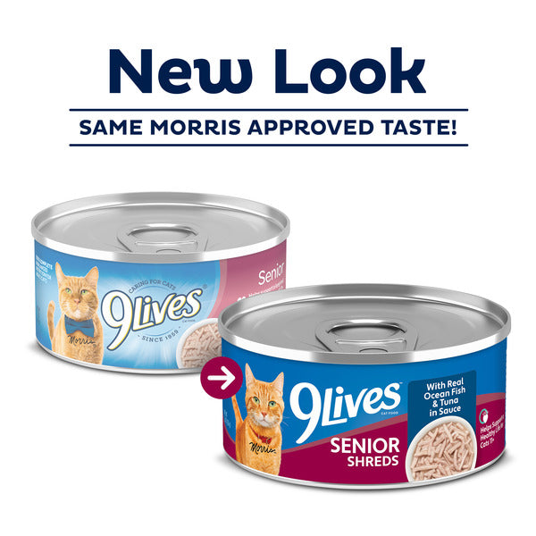 9Lives Senior Shreds Wet Cat Food with Real Ocean Fish & Tuna in Sauce, 5.5 oz. Can