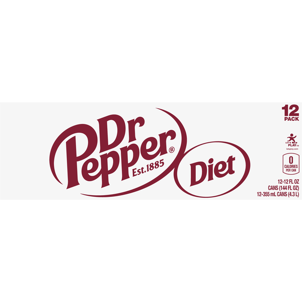 Dr Pepper Soda, Diet, 12 Pack
