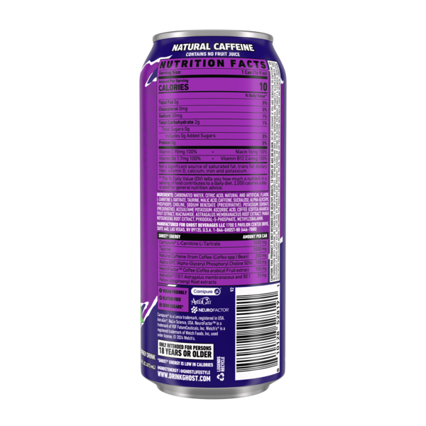GHOST Zero Sugar Energy Drink, Welch's Grape