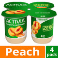 Activia ZERO 0g Added Sugar Peach Probiotic Yogurt, Delicious Nonfat Yogurt Cups to Help Support Gut Health, 4 oz, 4 Count