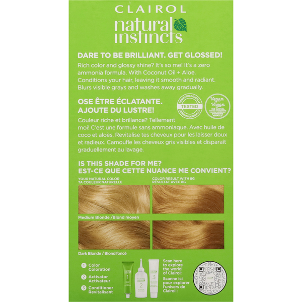 Clairol 8G Medium Golden Blonde Zero Ammonia Vegan Hair Color with Coconut Oil + Aloe