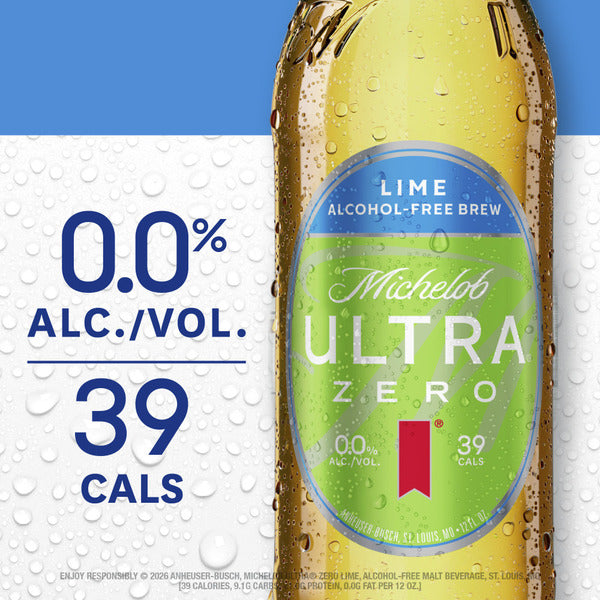 Michelob Ultra Zero Lime Zero Lime Non-Alcoholic American Lager Beer, 6 Pack, 12 Fl Oz Bottles