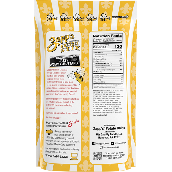 Zapp's Pretzel Stix, Jazzy Honey Mustard, New Orleans Style, Sinfully-Seasoned